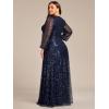 imageEverPretty Womens ALine V Neck Sheer Long Sleeves Plus Size Sequin Formal Dress 01999DANavy Blue