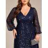 imageEverPretty Womens ALine V Neck Sheer Long Sleeves Plus Size Sequin Formal Dress 01999DANavy Blue