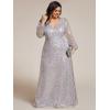 imageEverPretty Womens ALine V Neck Sheer Long Sleeves Plus Size Sequin Formal Dress 01999DASilver