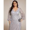 imageEverPretty Womens ALine V Neck Sheer Long Sleeves Plus Size Sequin Formal Dress 01999DASilver