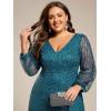 imageEverPretty Womens ALine V Neck Sheer Long Sleeves Plus Size Sequin Formal Dress 01999DATeal