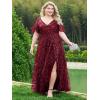 imageEverPretty Womens Plus Size Gorgeous A Line Sequin Embroidered Formal Evening Dress with Sleeves 02083DABurgundy