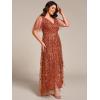 imageEverPretty Womens Plus Size Gorgeous A Line Sequin Embroidered Formal Evening Dress with Sleeves 02083DABurnt Orange