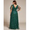 imageEverPretty Womens Plus Size Gorgeous A Line Sequin Embroidered Formal Evening Dress with Sleeves 02083DADark Green