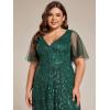 imageEverPretty Womens Plus Size Gorgeous A Line Sequin Embroidered Formal Evening Dress with Sleeves 02083DADark Green