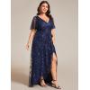 imageEverPretty Womens Plus Size Gorgeous A Line Sequin Embroidered Formal Evening Dress with Sleeves 02083DANavy Blue