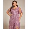 imageEverPretty Womens Plus Size Gorgeous A Line Sequin Embroidered Formal Evening Dress with Sleeves 02083DAOrchid