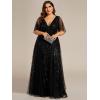 imageEverPretty Womens Plus Size VNeck Sequin Emboridery Formal Evening Dresses with Sleeves 00736DABlack