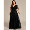 imageEverPretty Womens Plus Size VNeck Sequin Emboridery Formal Evening Dresses with Sleeves 00736DABlack