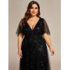 imageEverPretty Womens Plus Size VNeck Sequin Emboridery Formal Evening Dresses with Sleeves 00736DABlack