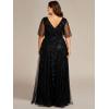 imageEverPretty Womens Plus Size VNeck Sequin Emboridery Formal Evening Dresses with Sleeves 00736DABlack