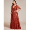 imageEverPretty Womens Plus Size VNeck Sequin Emboridery Formal Evening Dresses with Sleeves 00736DABurnt Orange