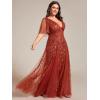 imageEverPretty Womens Plus Size VNeck Sequin Emboridery Formal Evening Dresses with Sleeves 00736DABurnt Orange