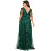 imageEverPretty Womens Plus Size VNeck Sequin Emboridery Formal Evening Dresses with Sleeves 00736DADark Green