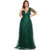 imageEverPretty Womens Plus Size VNeck Sequin Emboridery Formal Evening Dresses with Sleeves 00736DADark Green