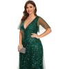 imageEverPretty Womens Plus Size VNeck Sequin Emboridery Formal Evening Dresses with Sleeves 00736DADark Green