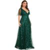 imageEverPretty Womens Plus Size VNeck Sequin Emboridery Formal Evening Dresses with Sleeves 00736DADark Green