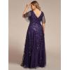 imageEverPretty Womens Plus Size VNeck Sequin Emboridery Formal Evening Dresses with Sleeves 00736DADeep Purple