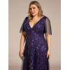 imageEverPretty Womens Plus Size VNeck Sequin Emboridery Formal Evening Dresses with Sleeves 00736DADeep Purple