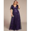 imageEverPretty Womens Plus Size VNeck Sequin Emboridery Formal Evening Dresses with Sleeves 00736DADeep Purple