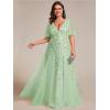 imageEverPretty Womens Plus Size VNeck Sequin Emboridery Formal Evening Dresses with Sleeves 00736DAMint Green