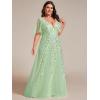 imageEverPretty Womens Plus Size VNeck Sequin Emboridery Formal Evening Dresses with Sleeves 00736DAMint Green