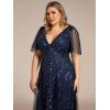 imageEverPretty Womens Plus Size VNeck Sequin Emboridery Formal Evening Dresses with Sleeves 00736DANavy Blue