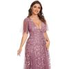 imageEverPretty Womens Plus Size VNeck Sequin Emboridery Formal Evening Dresses with Sleeves 00736DAOrchid