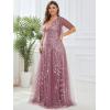 imageEverPretty Womens Plus Size VNeck Sequin Emboridery Formal Evening Dresses with Sleeves 00736DAOrchid