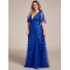 imageEverPretty Womens Plus Size VNeck Sequin Emboridery Formal Evening Dresses with Sleeves 00736DASapphire Blue