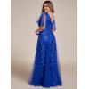 imageEverPretty Womens Plus Size VNeck Sequin Emboridery Formal Evening Dresses with Sleeves 00736DASapphire Blue