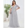 imageEverPretty Womens Plus Size VNeck Sequin Emboridery Formal Evening Dresses with Sleeves 00736DASilver