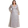 imageEverPretty Womens ALine V Neck Sheer Long Sleeves Plus Size Sequin Formal Dress 01999DASilver