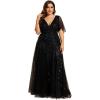 imageEverPretty Womens Plus Size VNeck Sequin Emboridery Formal Evening Dresses with Sleeves 00736DABlack