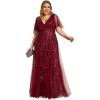 imageEverPretty Womens Plus Size VNeck Sequin Emboridery Formal Evening Dresses with Sleeves 00736DABurgundy