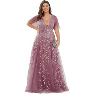 imageEverPretty Womens Plus Size VNeck Sequin Emboridery Formal Evening Dresses with Sleeves 00736DAOrchid