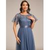 imageEverPretty Womens Round Neck Lace Embroidered Short Sleeve A Line TeaLength Cocktail Dress 02293Dusty Blue