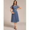 imageEverPretty Womens Round Neck Lace Embroidered Short Sleeve A Line TeaLength Cocktail Dress 02293Dusty Blue