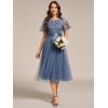 imageEverPretty Womens Round Neck Lace Embroidered Short Sleeve A Line TeaLength Cocktail Dress 02293Dusty Blue