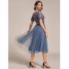 imageEverPretty Womens Round Neck Lace Embroidered Short Sleeve A Line TeaLength Cocktail Dress 02293Dusty Blue