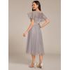 imageEverPretty Womens Round Neck Lace Embroidered Short Sleeve A Line TeaLength Cocktail Dress 02293Grey