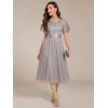 imageEverPretty Womens Round Neck Lace Embroidered Short Sleeve A Line TeaLength Cocktail Dress 02293Grey