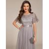 imageEverPretty Womens Round Neck Lace Embroidered Short Sleeve A Line TeaLength Cocktail Dress 02293Grey