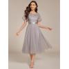 imageEverPretty Womens Round Neck Lace Embroidered Short Sleeve A Line TeaLength Cocktail Dress 02293Grey