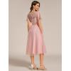 imageEverPretty Womens Round Neck Lace Embroidered Short Sleeve A Line TeaLength Cocktail Dress 02293Pink