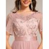 imageEverPretty Womens Round Neck Lace Embroidered Short Sleeve A Line TeaLength Cocktail Dress 02293Pink