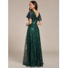 imageEverPretty Womens VNeck Sequin Embroidered Short Sleeve FloorLength ALine Empire Waist Evening Dresses 02314Dark Green