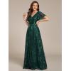 imageEverPretty Womens VNeck Sequin Embroidered Short Sleeve FloorLength ALine Empire Waist Evening Dresses 02314Dark Green