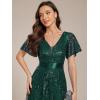 imageEverPretty Womens VNeck Sequin Embroidered Short Sleeve FloorLength ALine Empire Waist Evening Dresses 02314Dark Green