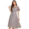 imageEverPretty Womens Round Neck Lace Embroidered Short Sleeve A Line TeaLength Cocktail Dress 02293Grey